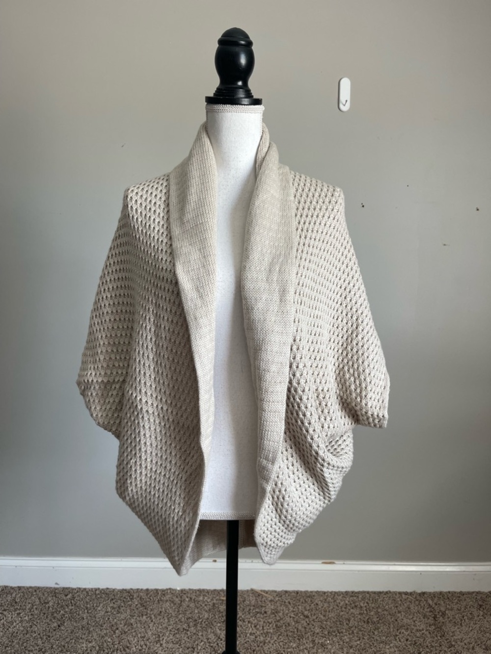 NATORI | Open-Front Cream Knit Poncho Shrug Cardigan Sweater Sz L